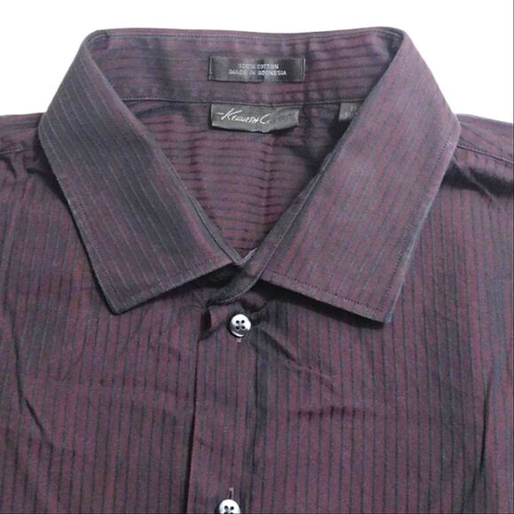 Kenneth Cole Purple Textured Black Striped Button Up Dress Shirt Size 18 - Picture 2 of 12